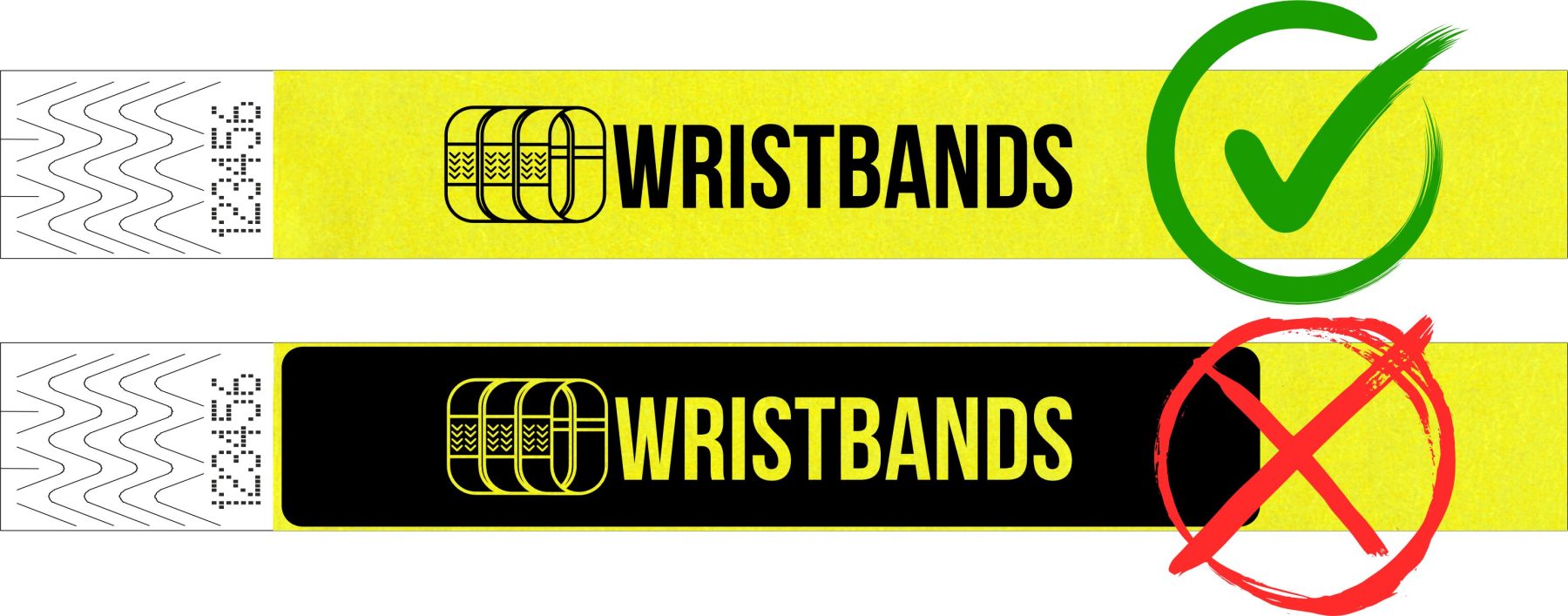 Dasselbe Design, einmal direkt auf das Band gedruckt und einmal aus einer schwarzen Vollfläche ausgespart